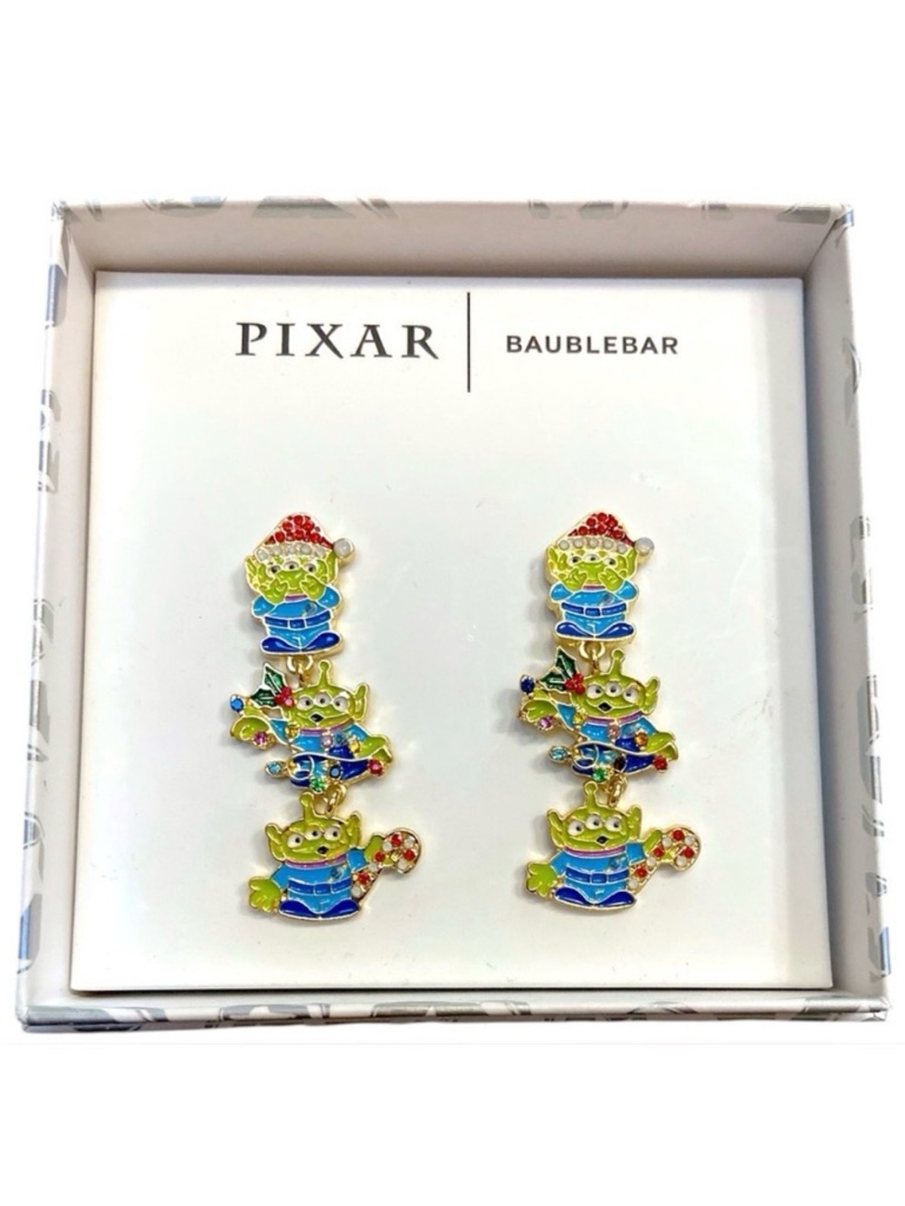 BaubleBar Disney Pixar Toy Story Alien Santa Hat Christmas Earrings‎ New In Box